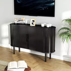 Buffet de rangement AEELLEEA 1,4 m de long en MDF courbé moderne avec portes pour cuisine, salon, chambre, noir