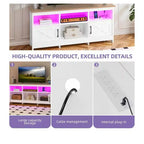 Meuble TV de ferme pour téléviseurs de 65 pouces, meuble de divertissement LED avec armoires, prise de courant, console multimédia pour salon, blanc et noyer