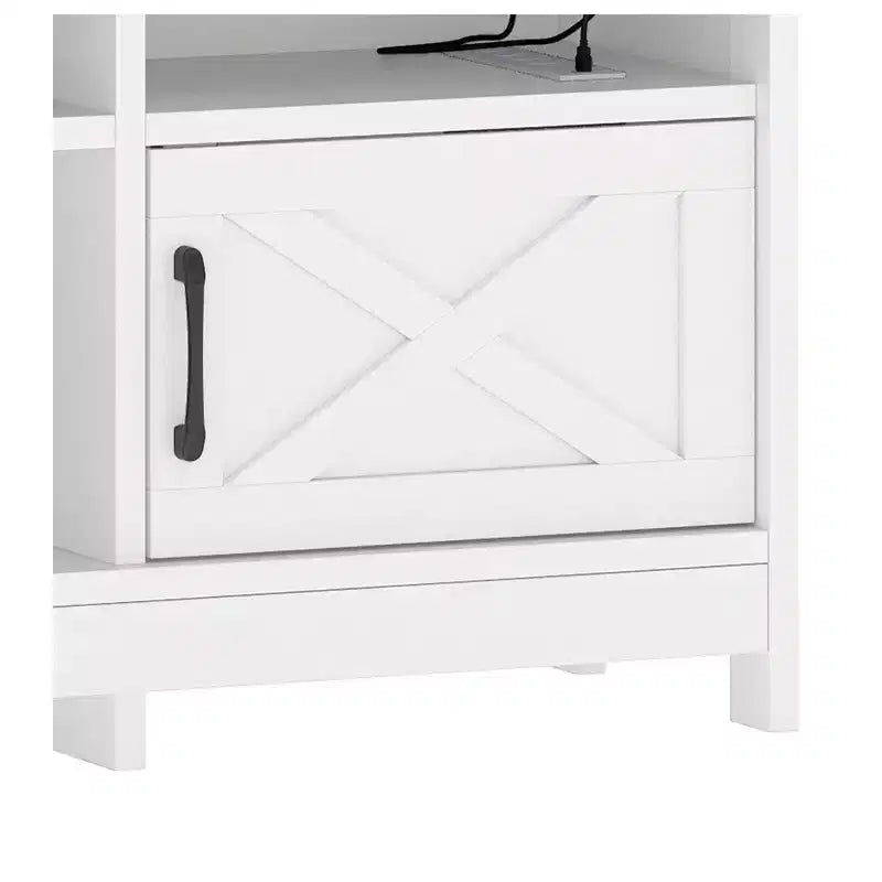 Meuble TV de ferme pour téléviseurs de 65 pouces, meuble de divertissement LED avec armoires, prise de courant, console multimédia pour salon, blanc et noyer