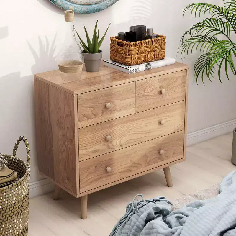 Commode Costway 4 tiroirs pour chambre à coucher, large commode avec rails de guidage en métal, teck et noir/noyer/naturel