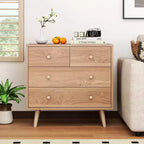 Commode Costway 4 tiroirs pour chambre à coucher, large commode avec rails de guidage en métal, teck et noir/noyer/naturel