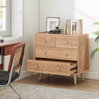 Commode Costway 4 tiroirs pour chambre à coucher, large commode avec rails de guidage en métal, teck et noir/noyer/naturel