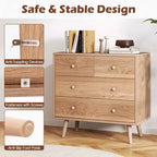Commode Costway 4 tiroirs pour chambre à coucher, large commode avec rails de guidage en métal, teck et noir/noyer/naturel