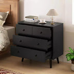 Commode Costway 4 tiroirs pour chambre à coucher, large commode avec rails de guidage en métal, teck et noir/noyer/naturel