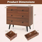 Commode Costway 4 tiroirs pour chambre à coucher, large commode avec rails de guidage en métal, teck et noir/noyer/naturel
