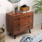 Commode Costway 4 tiroirs pour chambre à coucher, large commode avec rails de guidage en métal, teck et noir/noyer/naturel