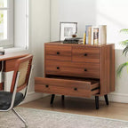 Commode Costway 4 tiroirs pour chambre à coucher, large commode avec rails de guidage en métal, teck et noir/noyer/naturel