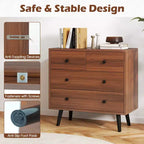 Commode Costway 4 tiroirs pour chambre à coucher, large commode avec rails de guidage en métal, teck et noir/noyer/naturel