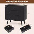 Commode Costway 4 tiroirs pour chambre à coucher, large commode avec rails de guidage en métal, teck et noir/noyer/naturel