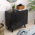 Commode Costway 4 tiroirs pour chambre à coucher, large commode avec rails de guidage en métal, teck et noir/noyer/naturel
