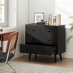 Commode Costway 4 tiroirs pour chambre à coucher, large commode avec rails de guidage en métal, teck et noir/noyer/naturel