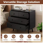 Commode Costway 4 tiroirs pour chambre à coucher, large commode avec rails de guidage en métal, teck et noir/noyer/naturel