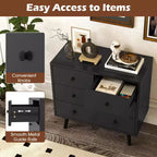 Commode Costway 4 tiroirs pour chambre à coucher, large commode avec rails de guidage en métal, teck et noir/noyer/naturel