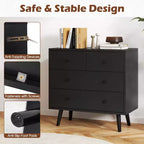 Commode Costway 4 tiroirs pour chambre à coucher, large commode avec rails de guidage en métal, teck et noir/noyer/naturel