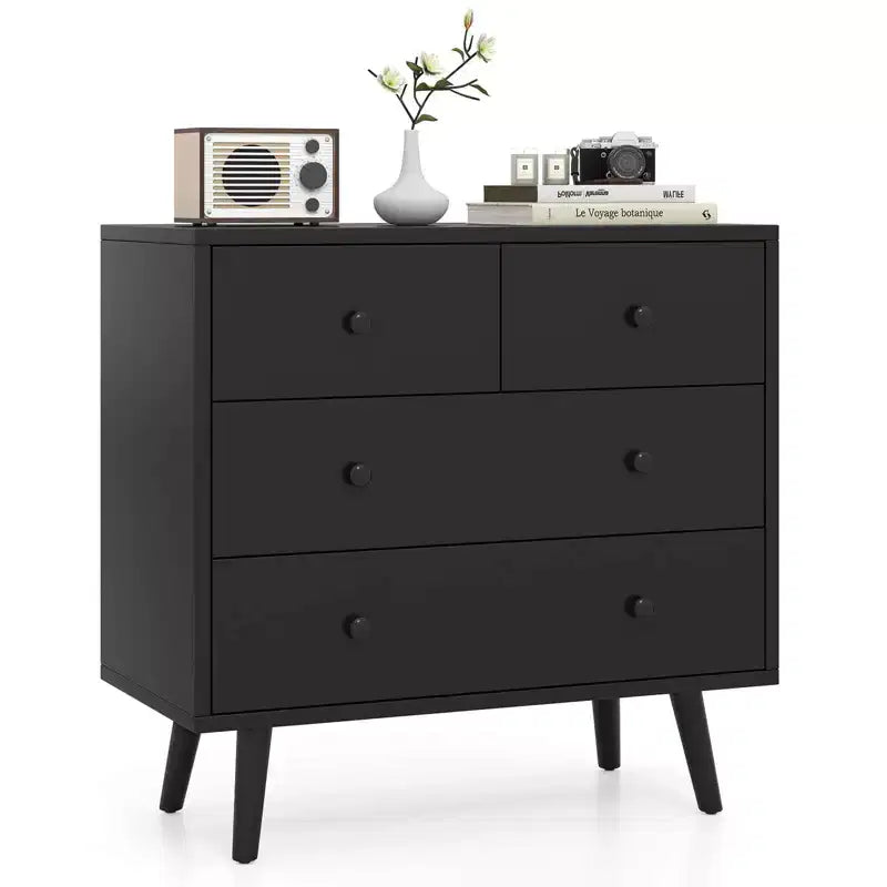Costway 4 Drawer Dresser for Bedroom Wide Chest of Drawers with Metal Guide Rails Teak & Black/Walnut/Natural