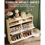 Meuble à chaussures moderne avec 4 tiroirs à bascule, organisateur de chaussures peu encombrant avec poignées en bois pour l'entrée, le couloir ou la chambre
