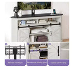 Meuble TV avec support pour téléviseur de 70 pouces, meuble de divertissement d'angle avec portes coulissantes de style grange et prise de courant, table console multimédia pour salon