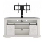 Meuble TV avec support pour téléviseur de 70 pouces, meuble de divertissement d'angle avec portes coulissantes de style grange et prise de courant, table console multimédia pour salon