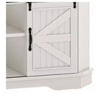 Meuble TV avec support pour téléviseur de 70 pouces, meuble de divertissement d'angle avec portes coulissantes de style grange et prise de courant, table console multimédia pour salon