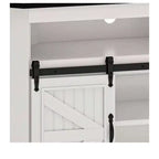 Meuble TV avec support pour téléviseur de 70 pouces, meuble de divertissement d'angle avec portes coulissantes de style grange et prise de courant, table console multimédia pour salon