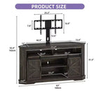 Meuble TV avec support pour téléviseur de 70 pouces, meuble de divertissement d'angle avec portes coulissantes de style grange et prise de courant, table console multimédia pour salon