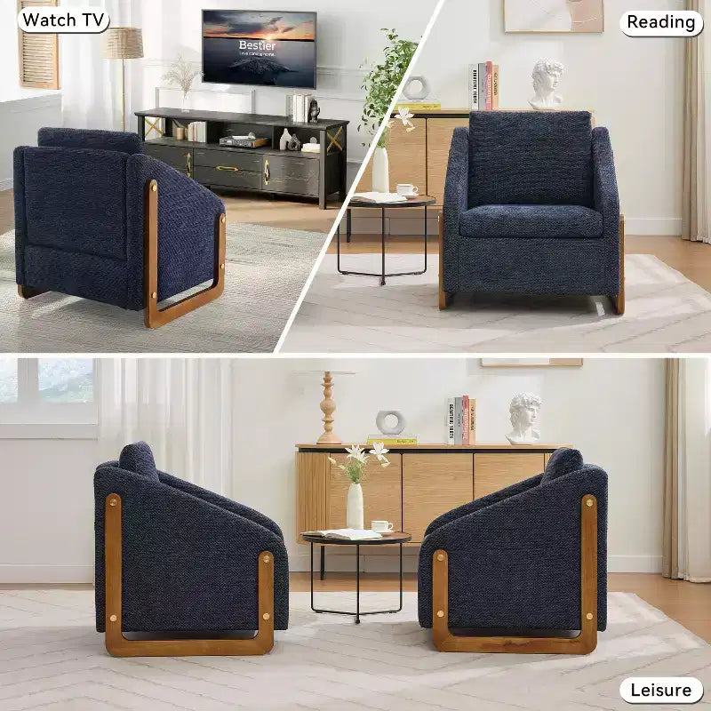 Fauteuil en tissu chenille TUYOHW, fauteuil d'appoint avec cadre latéral en bois, garniture cloutée dorée, chaise de loisirs rembourrée pour salon, chambre à coucher