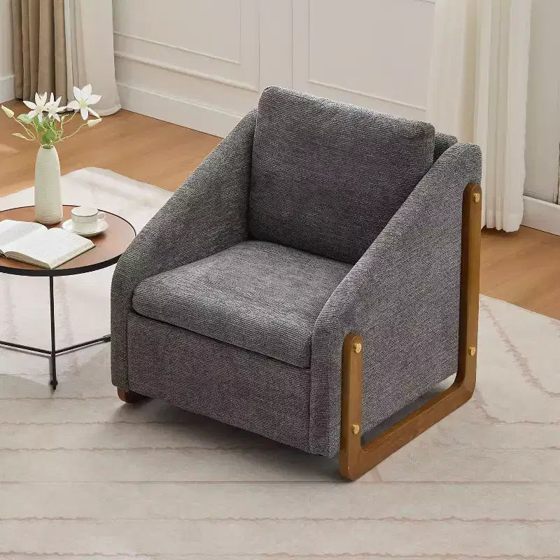 Fauteuil en tissu chenille TUYOHW, fauteuil d'appoint avec cadre latéral en bois, garniture cloutée dorée, chaise de loisirs rembourrée pour salon, chambre à coucher