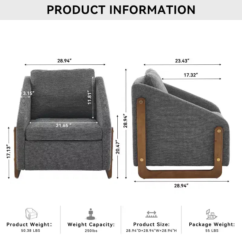 Fauteuil en tissu chenille TUYOHW, fauteuil d'appoint avec cadre latéral en bois, garniture cloutée dorée, chaise de loisirs rembourrée pour salon, chambre à coucher