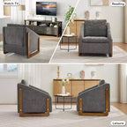 Fauteuil en tissu chenille TUYOHW, fauteuil d'appoint avec cadre latéral en bois, garniture cloutée dorée, chaise de loisirs rembourrée pour salon, chambre à coucher
