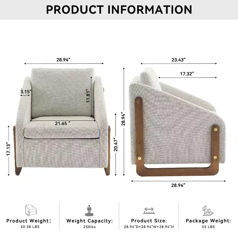 Fauteuil en tissu chenille TUYOHW, fauteuil d'appoint avec cadre latéral en bois, garniture cloutée dorée, chaise de loisirs rembourrée pour salon, chambre à coucher
