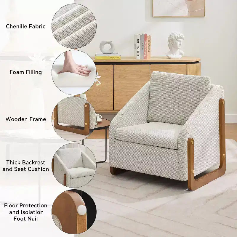 Fauteuil en tissu chenille TUYOHW, fauteuil d'appoint avec cadre latéral en bois, garniture cloutée dorée, chaise de loisirs rembourrée pour salon, chambre à coucher