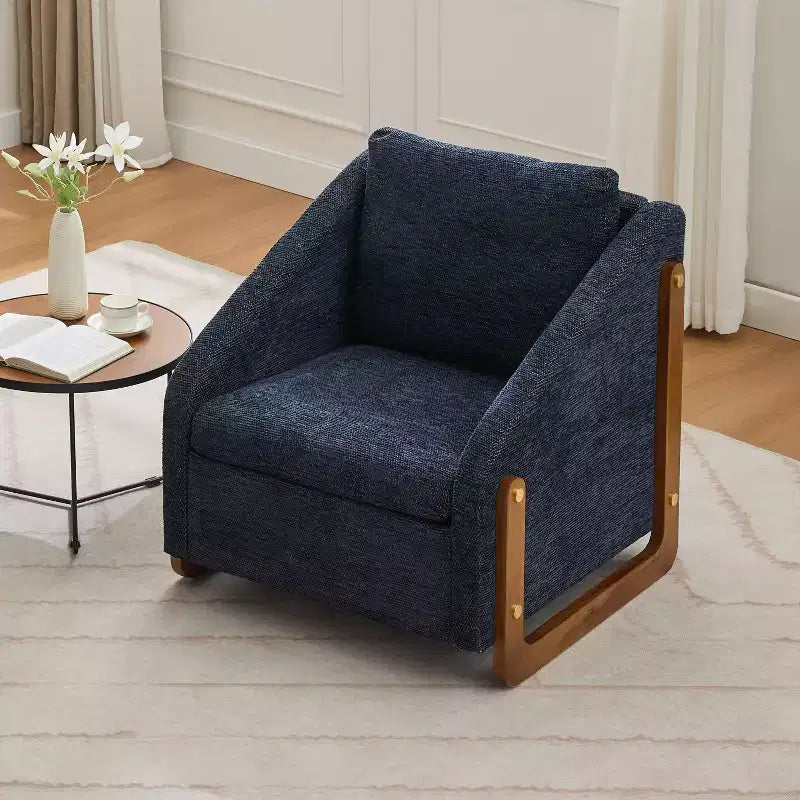 Fauteuil en tissu chenille TUYOHW, fauteuil d'appoint avec cadre latéral en bois, garniture cloutée dorée, chaise de loisirs rembourrée pour salon, chambre à coucher
