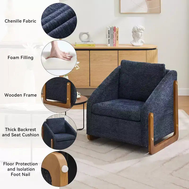 Fauteuil en tissu chenille TUYOHW, fauteuil d'appoint avec cadre latéral en bois, garniture cloutée dorée, chaise de loisirs rembourrée pour salon, chambre à coucher
