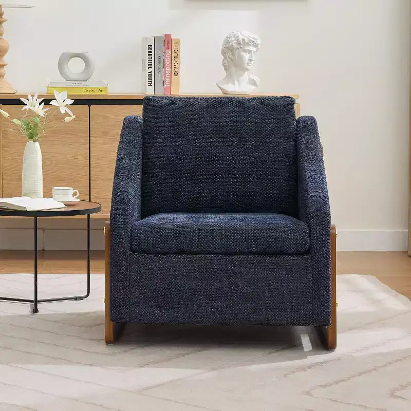 Fauteuil en tissu chenille TUYOHW, fauteuil d'appoint avec cadre latéral en bois, garniture cloutée dorée, chaise de loisirs rembourrée pour salon, chambre à coucher