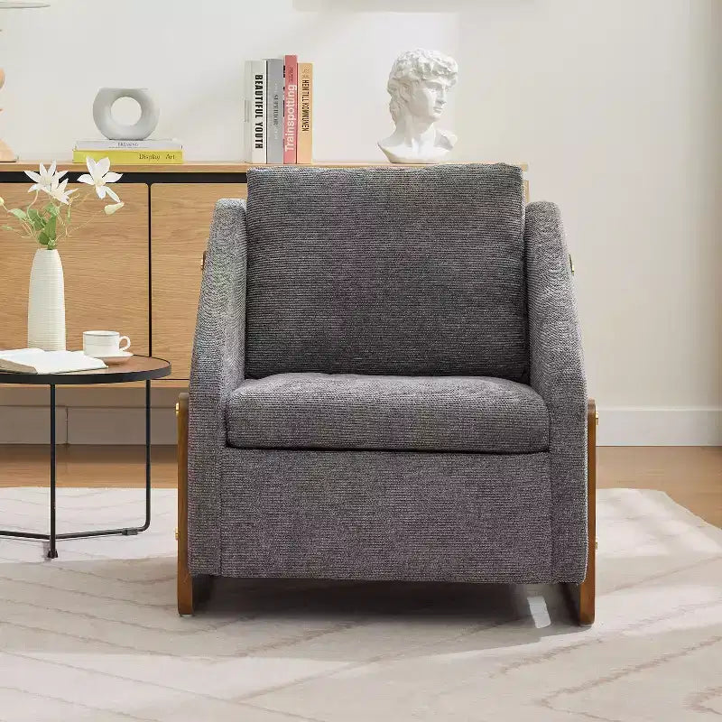 Fauteuil en tissu chenille TUYOHW, fauteuil d'appoint avec cadre latéral en bois, garniture cloutée dorée, chaise de loisirs rembourrée pour salon, chambre à coucher