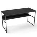 Costway Bureau d'ordinateur 55 x 24 avec prises de courant et ports USB, étagère de rangement, cadre métallique noir/marron