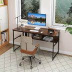 Costway Bureau d'ordinateur 55 x 24 avec prises de courant et ports USB, étagère de rangement, cadre métallique noir/marron