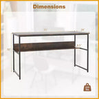Costway Bureau d'ordinateur 55 x 24 avec prises de courant et ports USB, étagère de rangement, cadre métallique noir/marron