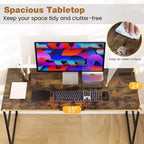 Costway Bureau d'ordinateur 55 x 24 avec prises de courant et ports USB, étagère de rangement, cadre métallique noir/marron