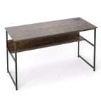 Costway Bureau d'ordinateur 55 x 24 avec prises de courant et ports USB, étagère de rangement, cadre métallique noir/marron