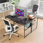 Costway Bureau d'ordinateur 55 x 24 avec prises de courant et ports USB, étagère de rangement, cadre métallique noir/marron