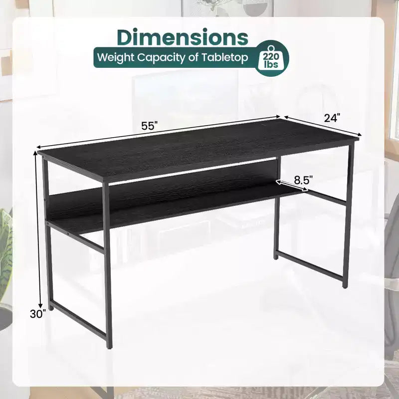 Costway Bureau d'ordinateur 55 x 24 avec prises de courant et ports USB, étagère de rangement, cadre métallique noir/marron