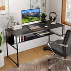 Costway Bureau d'ordinateur 55 x 24 avec prises de courant et ports USB, étagère de rangement, cadre métallique noir/marron