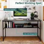 Costway Bureau d'ordinateur 55 x 24 avec prises de courant et ports USB, étagère de rangement, cadre métallique noir/marron