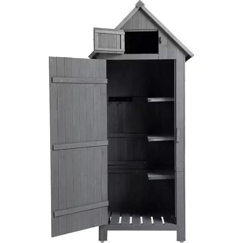 Armoire de rangement extérieure en bois massif - Grise, résistante aux intempéries, pour jardin/terrasse/arrière-cour