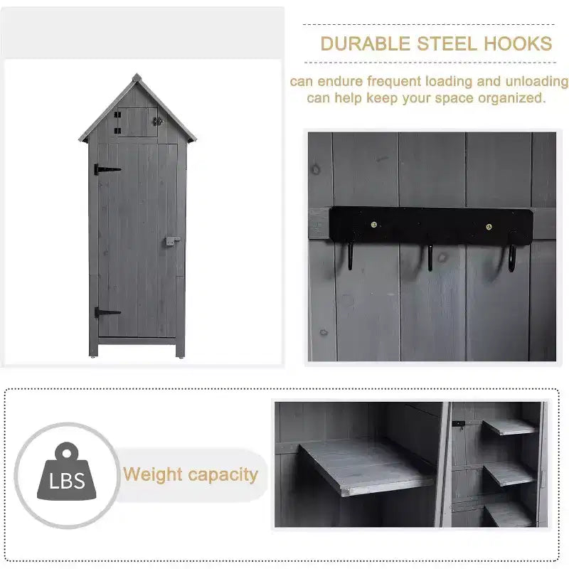 Armoire de rangement extérieure en bois massif - Grise, résistante aux intempéries, pour jardin/terrasse/arrière-cour