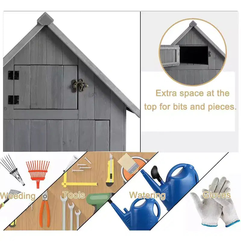 Armoire de rangement extérieure en bois massif - Grise, résistante aux intempéries, pour jardin/terrasse/arrière-cour