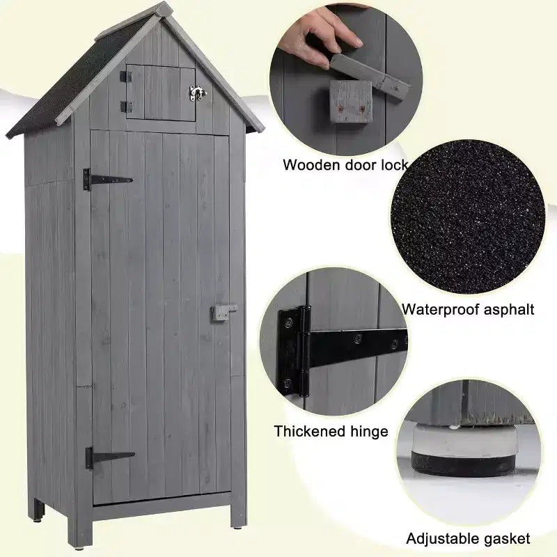 Armoire de rangement extérieure en bois massif - Grise, résistante aux intempéries, pour jardin/terrasse/arrière-cour