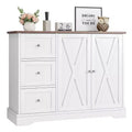 Buffet Cabinet with Storage, 42 Inch White Sideboard Coffee Bar with 3 Drawers, Space-Saving Legless Design for Small Spaces, White