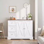 Meuble de buffet avec rangement, buffet blanc de 42 pouces avec 3 tiroirs, bar à café, design sans pieds peu encombrant pour petits espaces, blanc